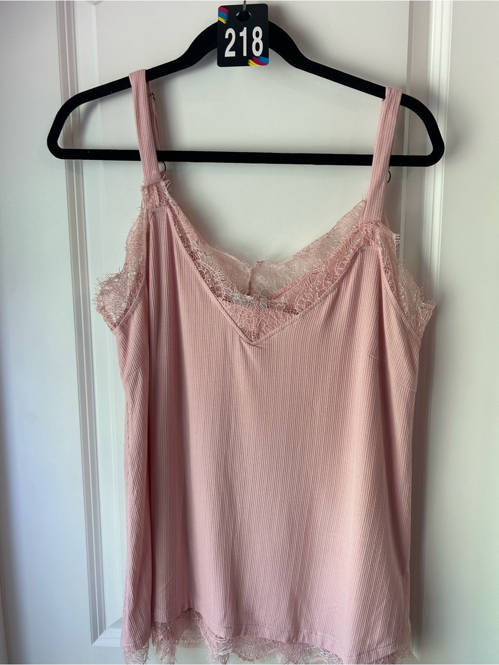 white birch Blush Pink Ribbed Lace Cami